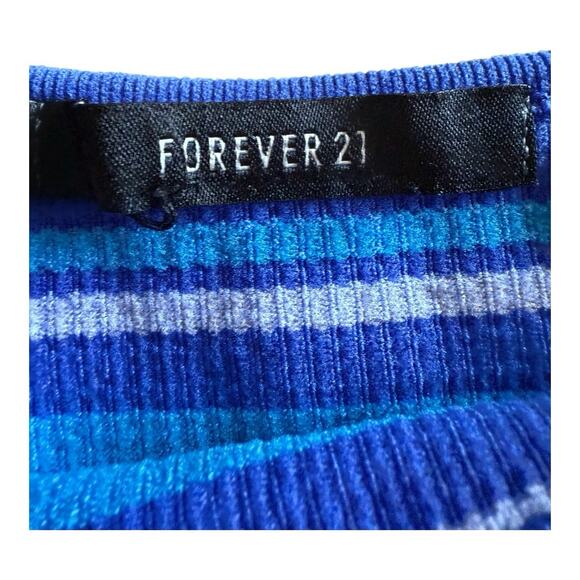 Forever 21 Cropped Tank Top Blue Striped Ribbed Spaghetti Straps Size Small - Picture 5 of 5